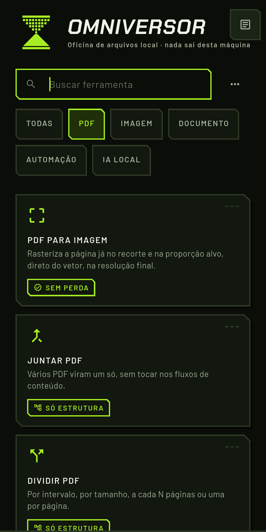 Tela de comprimir PDF, com o inventário de imagens embutidas.